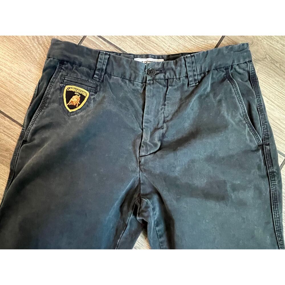 Lamborghini mens dark blue jeans biz casual with Lambo patch on front